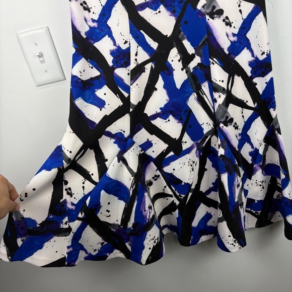 Betsey Johnson Abstract Paint Splash Fit & Flare Dress Blue Black White Artsy - Picture 7 of 12
